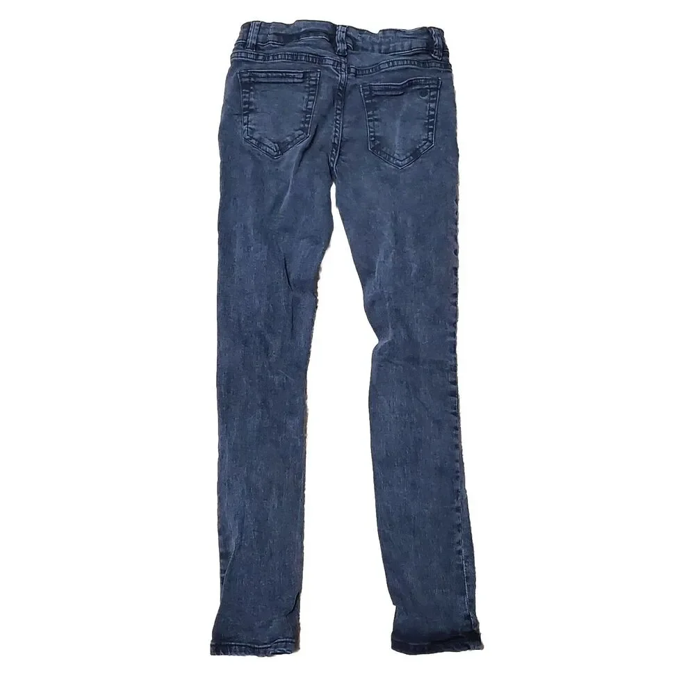 Jessica Simpson Girls Sz 10 Mid-Rise Emma Destructed Skinny Jeans Black Wash
